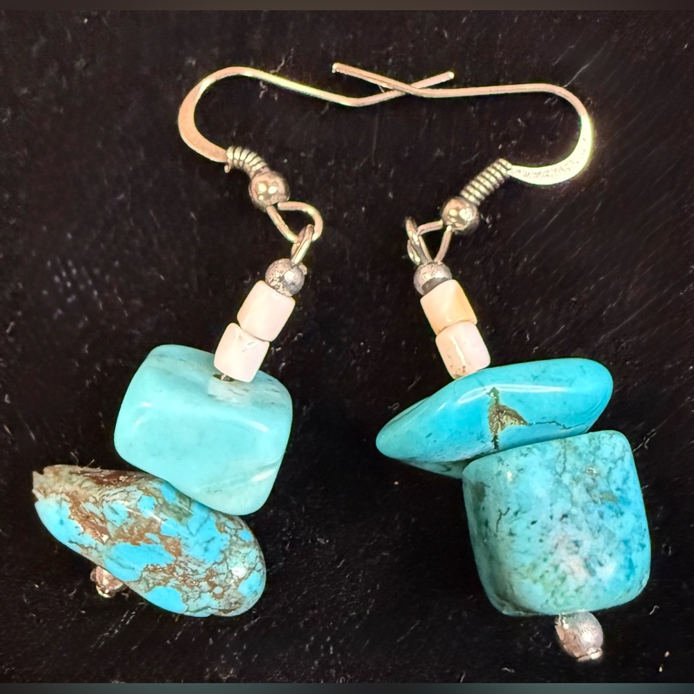 Turquoise Stone Dangle Earrings - Picture 3 of 3